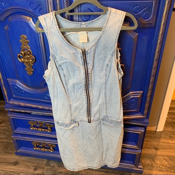 Vintage 90s Denim Dress Light Wash Zip Front MED - Picture 1 of 3